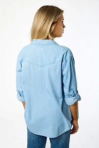 Light Wash Denim Shirt with Roll-up Sleeves