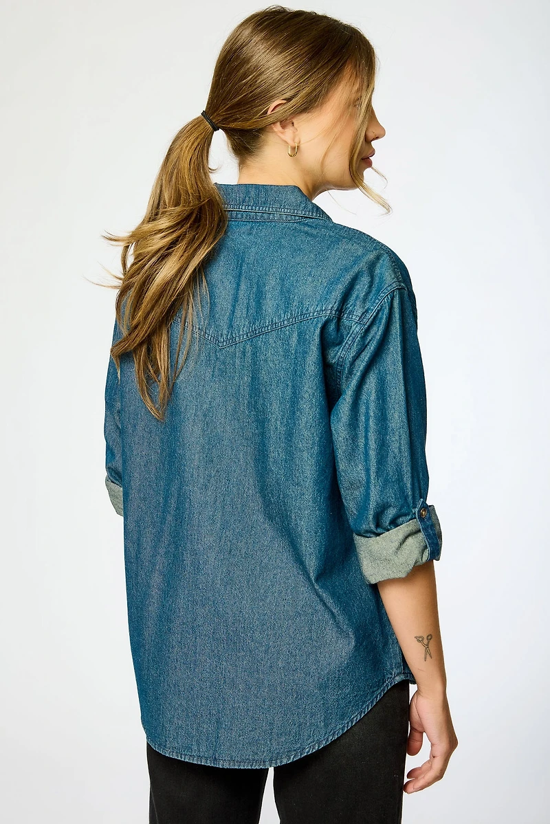 Dark Wash Roll-Up Denim Shirt