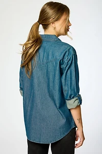 Dark Wash Roll-Up Denim Shirt