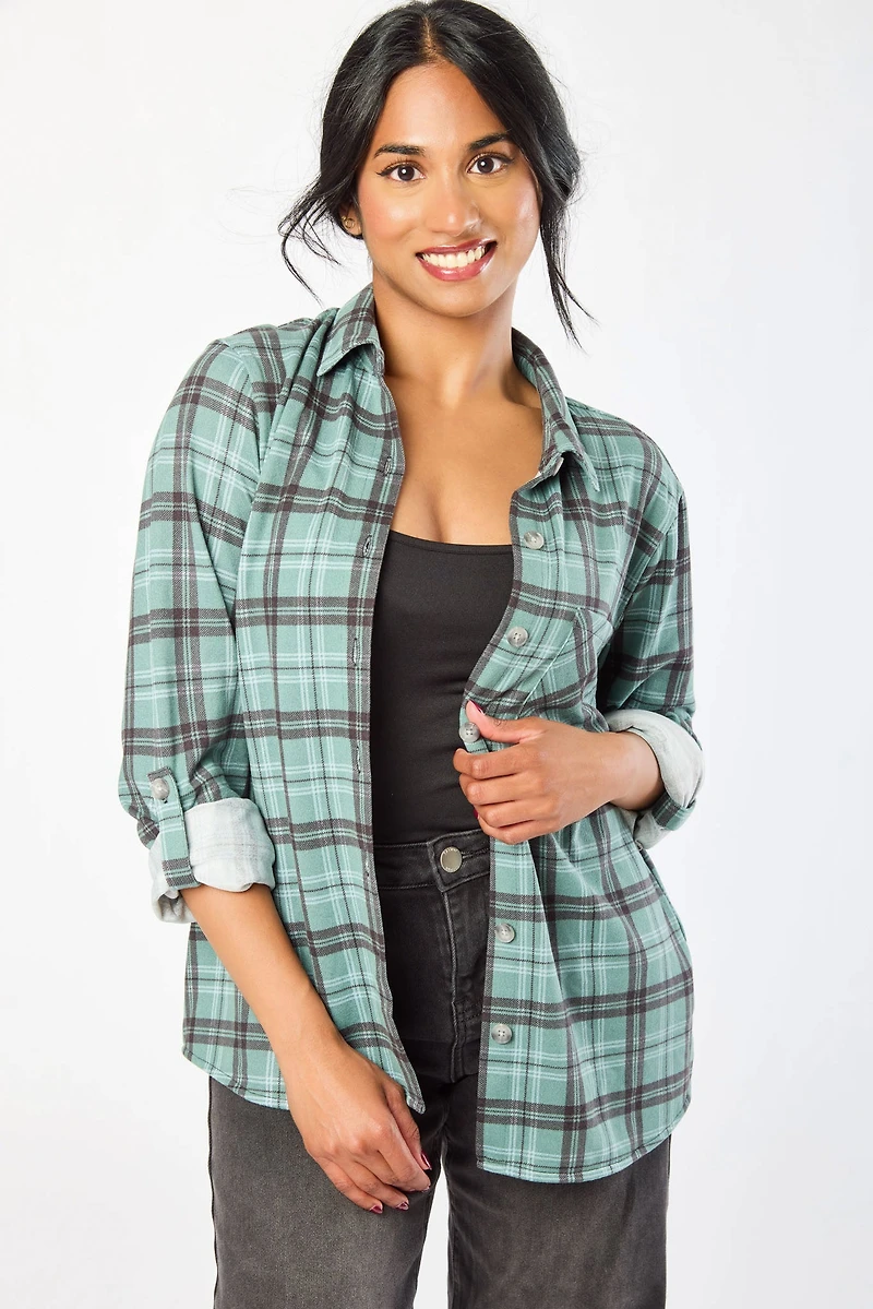 Plaid Roll-Up Knit Shirt
