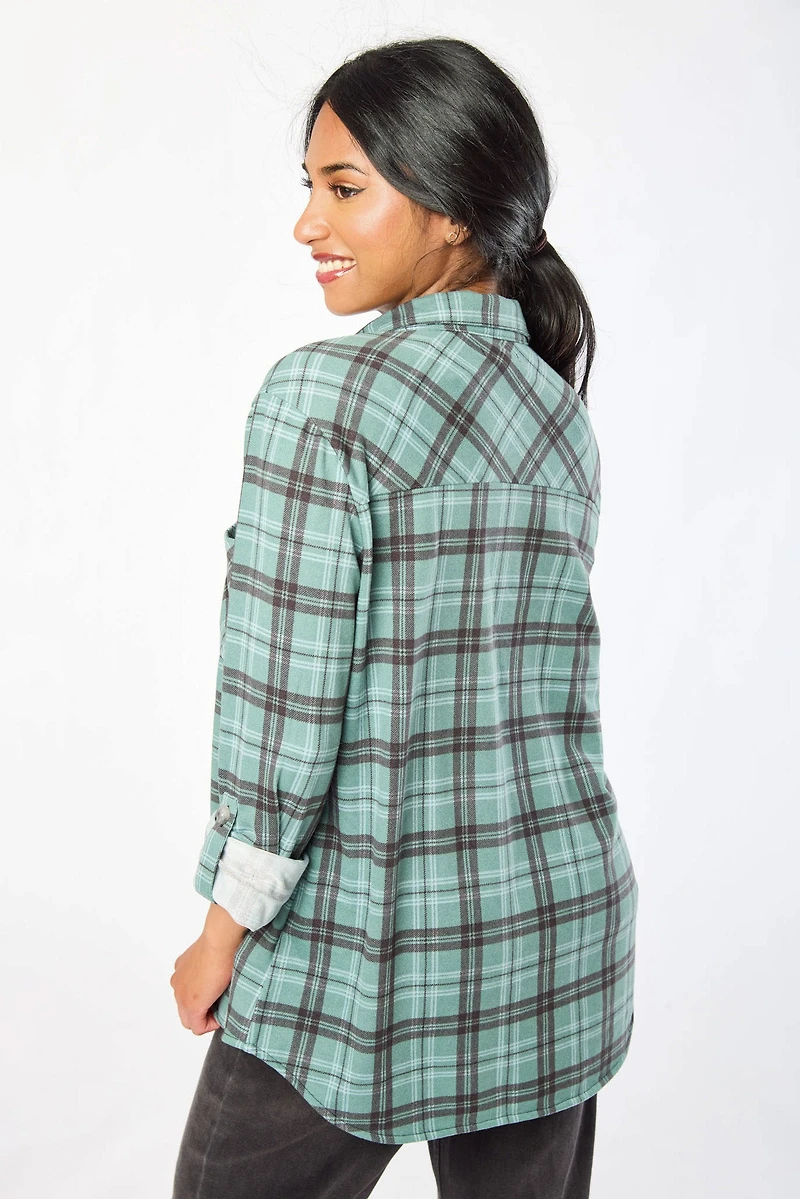Plaid Roll-Up Knit Shirt