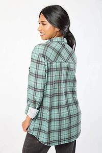 Plaid Roll-Up Knit Shirt