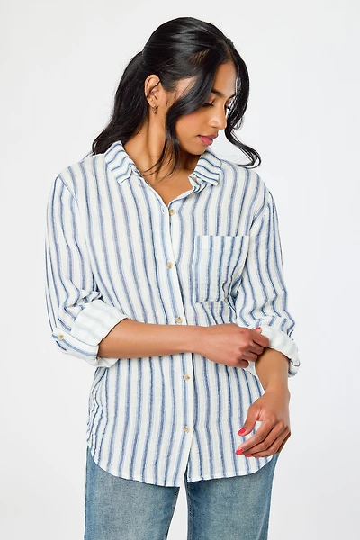Easy Stripe Roll-Sleeve Shirt