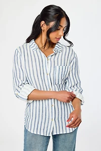 Easy Stripe Roll-Sleeve Shirt