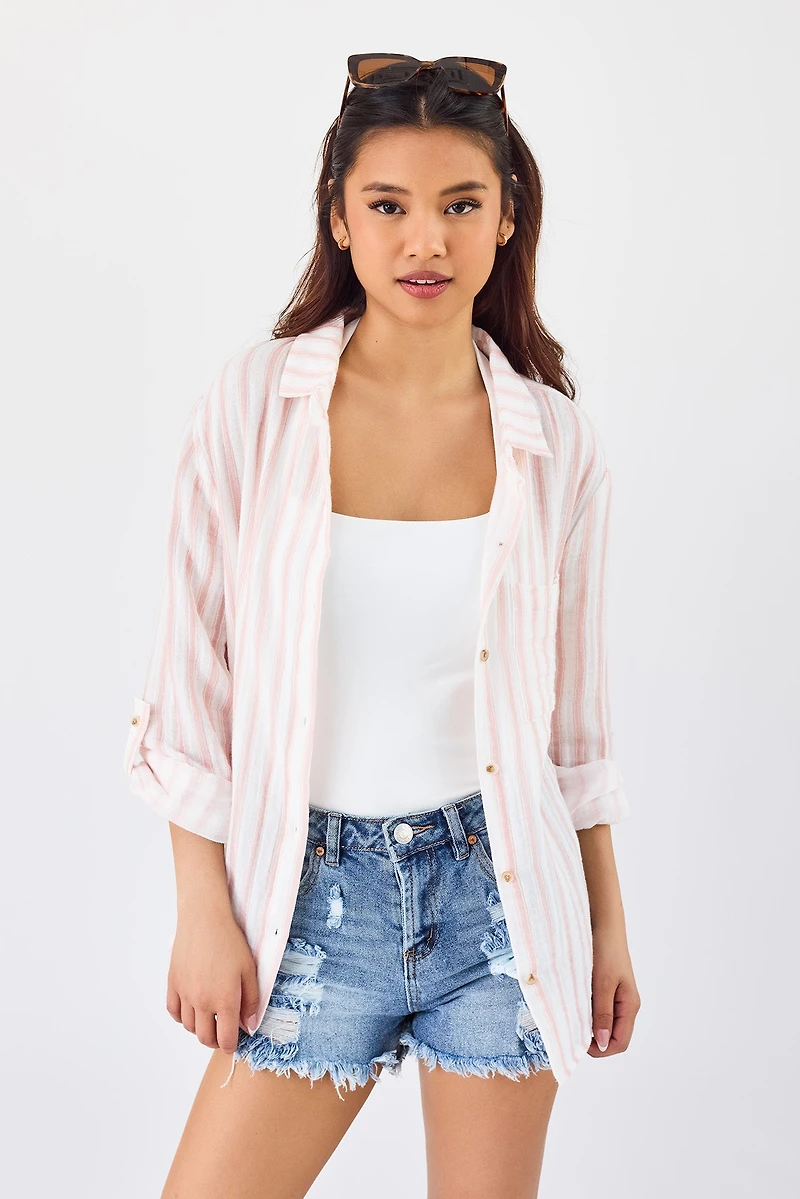 Easy Stripe Roll-Sleeve Shirt