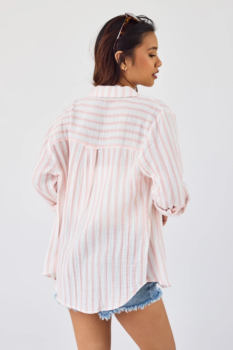 Easy Stripe Roll-Sleeve Shirt