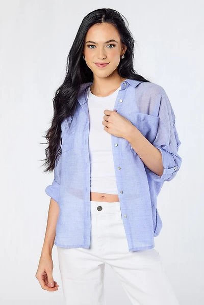 Breezy Cotton Roll-Sleeve Shirt