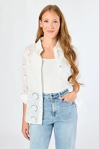 Eyelet Roll-Sleeve Shirt
