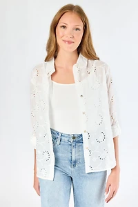 Eyelet Roll-Sleeve Shirt