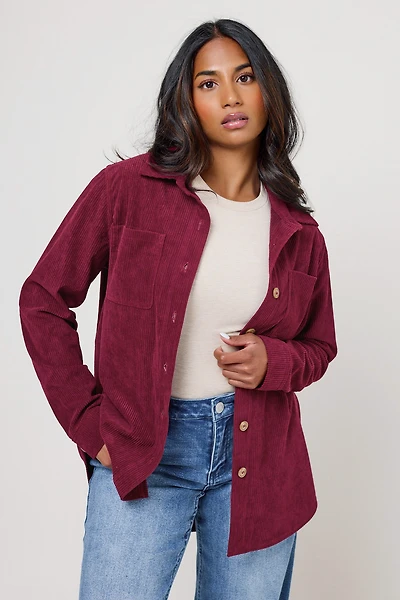 Velvet Corduroy Button-Front Shirt