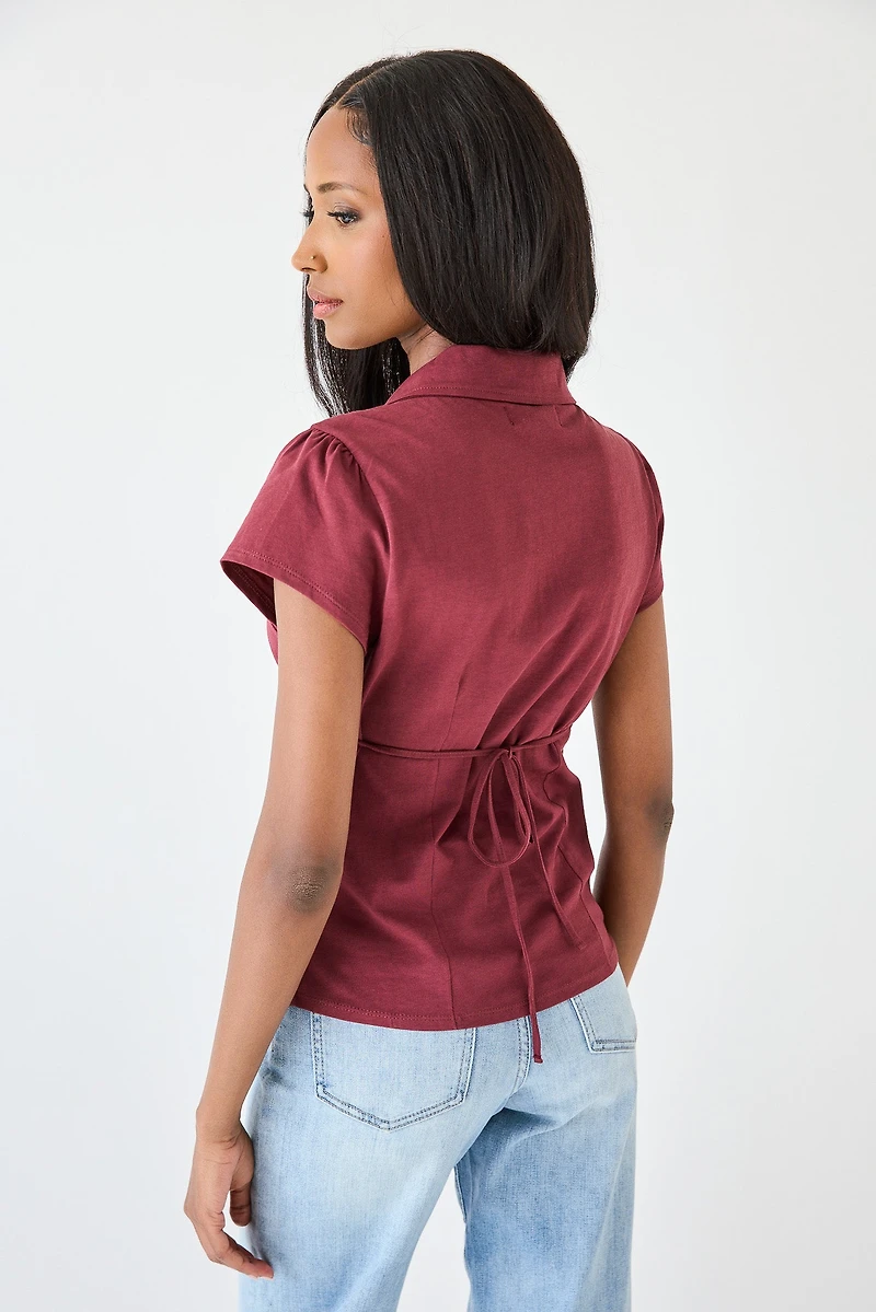Jersey Cap Sleeve Tie-Back Shirt