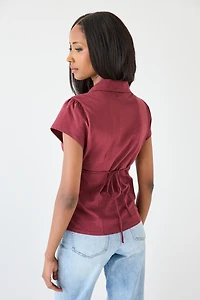 Jersey Cap Sleeve Tie-Back Shirt