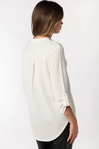 Textured V-Neck Blouse with Roll Tab sleeves