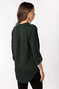 Textured V-Neck Blouse with Roll Tab sleeves