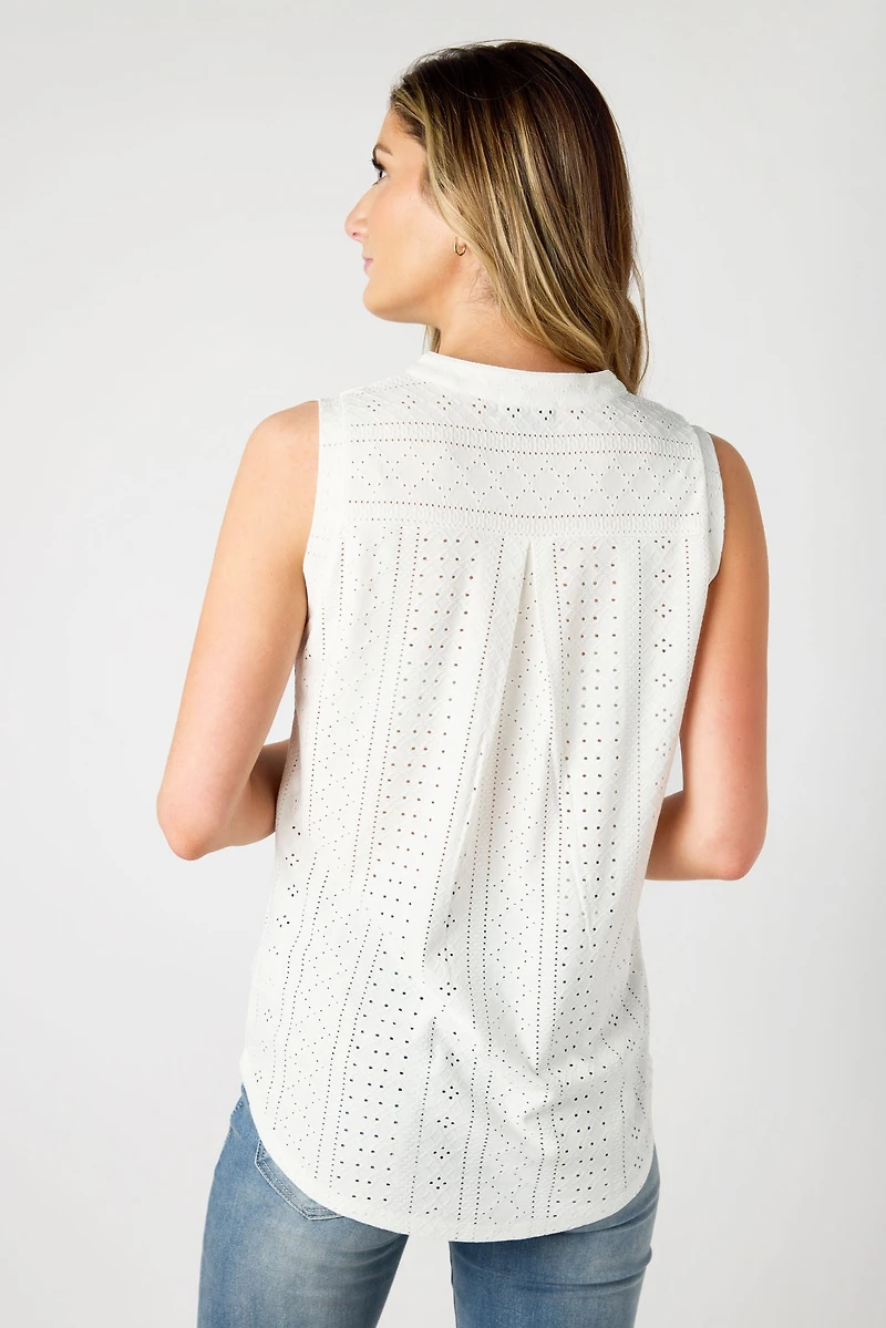 Eyelet Knit Sleeveless Blouse