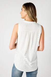 Eyelet Knit Sleeveless Blouse