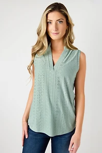 Eyelet Knit Sleeveless Blouse