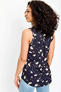 Daisy Print Sleeveless V-Neck Blouse