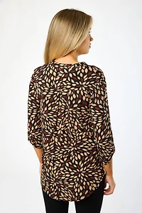 Small Leaf Print V-Neck 3/4 Sleeve Blouse