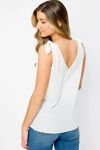Double V-Neck Sleeveless Top with Shoulder Ties