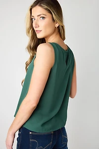 Sleeveless Crew-Neck Crepe Blouse