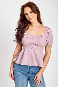 Airflow Short-Sleeve Tie-Back Peasant Top