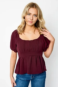 Airflow Short-Sleeve Tie-Back Peasant Top