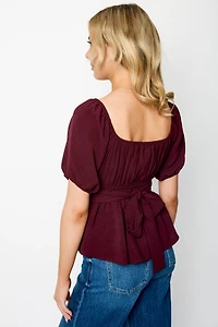 Airflow Short-Sleeve Tie-Back Peasant Top