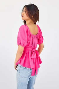 Airflow Short-Sleeve Tie-Back Peasant Top