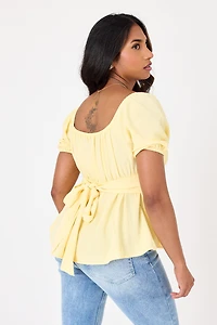 Airflow Short-Sleeve Tie-Back Peasant Top
