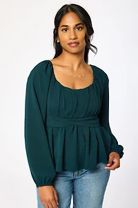 Airflow Square-Neck Long Sleeve Peasant Top with Tie-Back