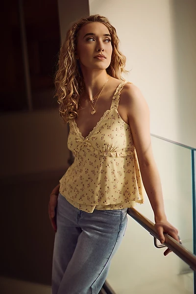 Ditsy Print Challis Ruffle Babydoll Top