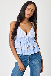 Stripe Twin Print Tiered Babydoll Top