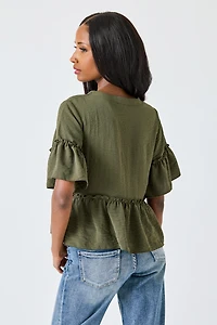 Airflow Crew-Neck Short-Sleeve Ruffle Peplum Top