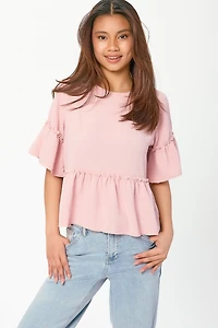 Airflow Crew-Neck Short-Sleeve Ruffle Peplum Top
