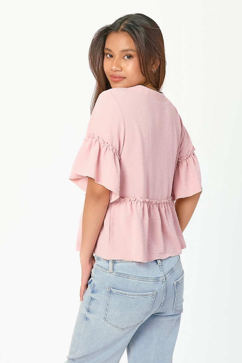 Airflow Crew-Neck Short-Sleeve Ruffle Peplum Top