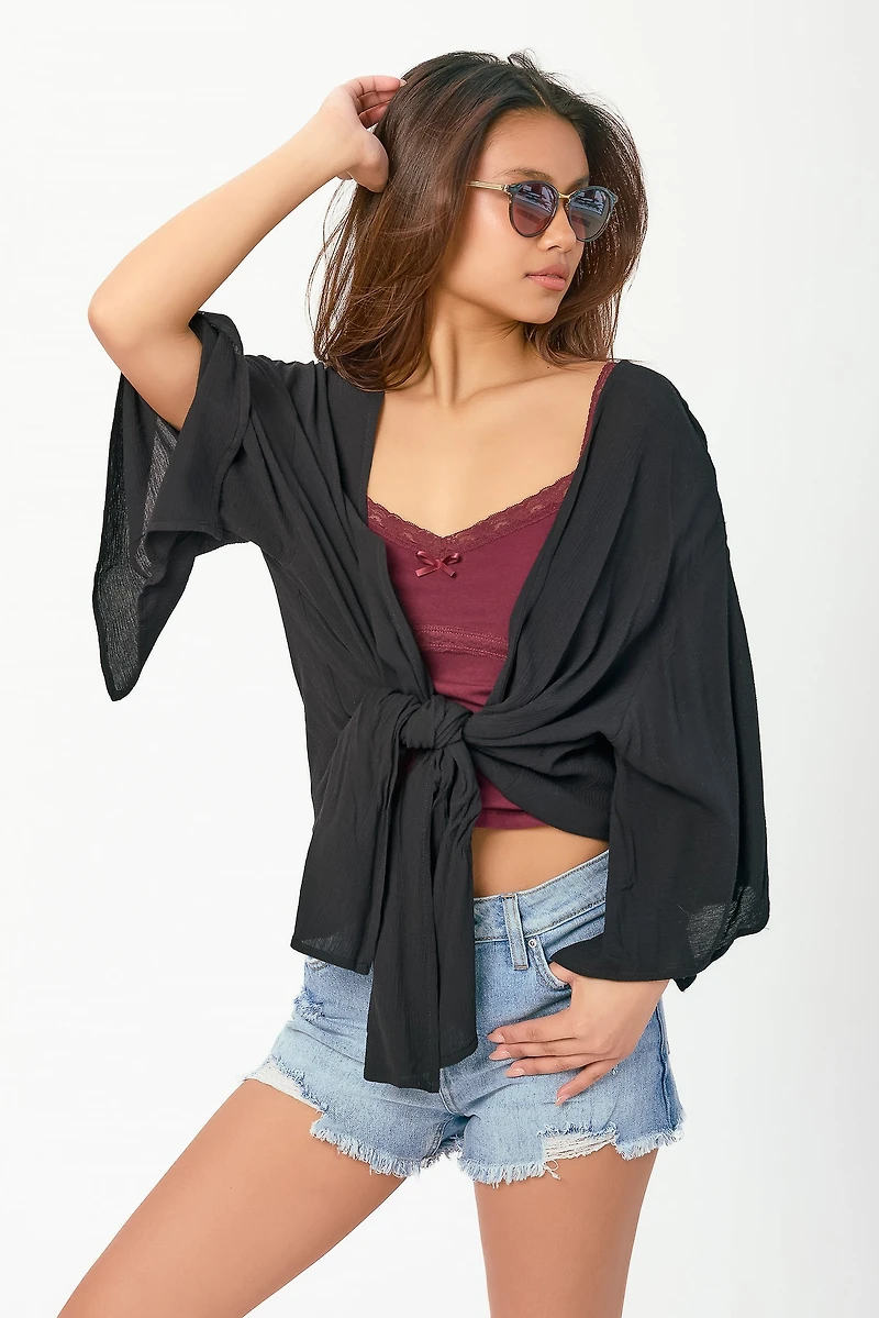 Open-Front Tie Cardigan