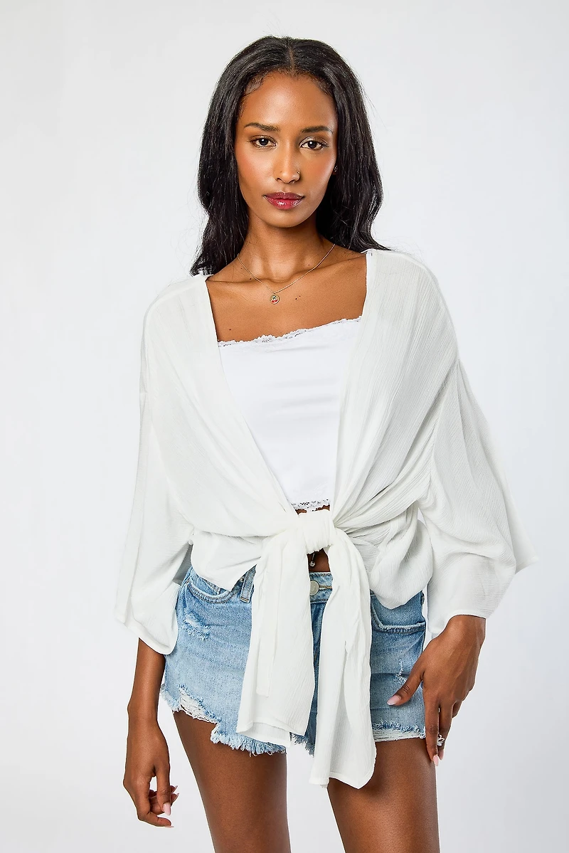 Open-Front Tie Cardigan