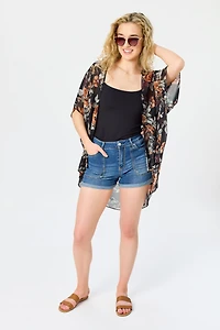 Large Floral Print Chiffon Kimono