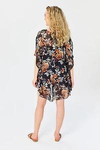 Large Floral Print Chiffon Kimono