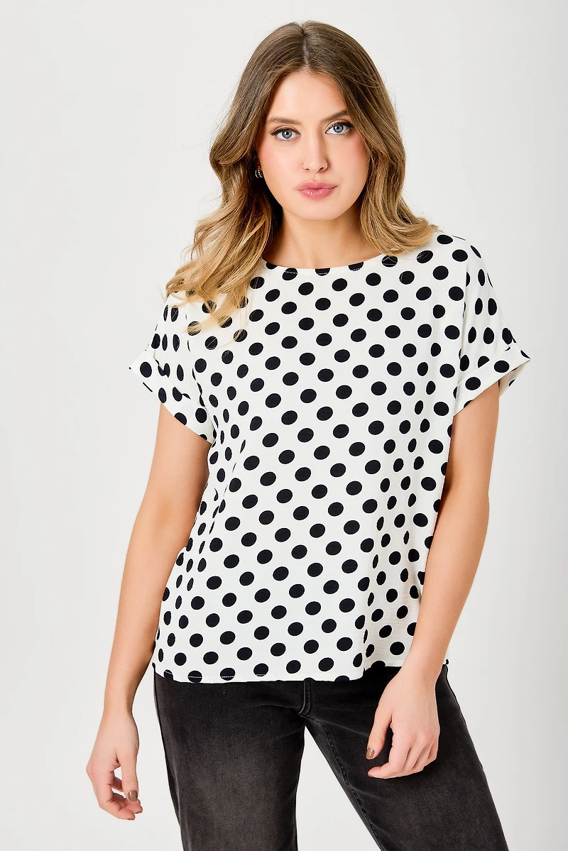 Polka Dot Airflow Short-Sleeve Blouse