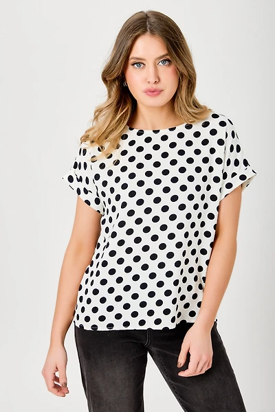 Polka Dot Airflow Short-Sleeve Blouse