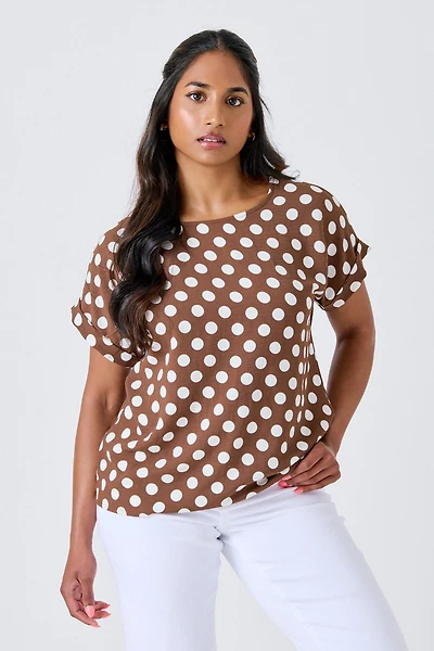 Polka Dot Airflow Short-Sleeve Blouse
