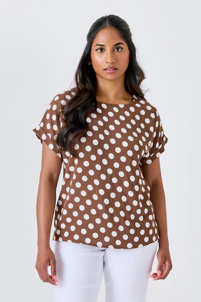 Polka Dot Airflow Short-Sleeve Blouse