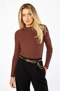 Long-Sleeve Ribbed Mockneck Sweater