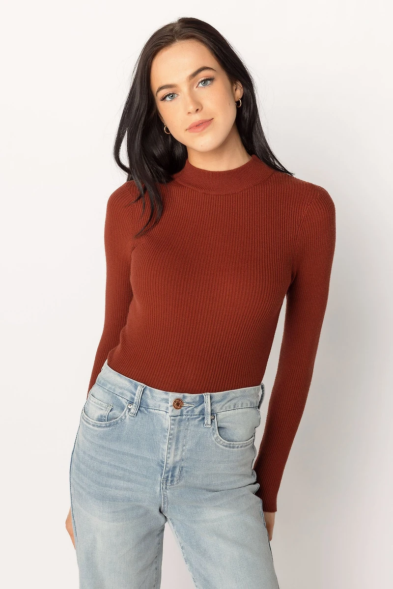 Long-Sleeve Ribbed Mockneck Sweater