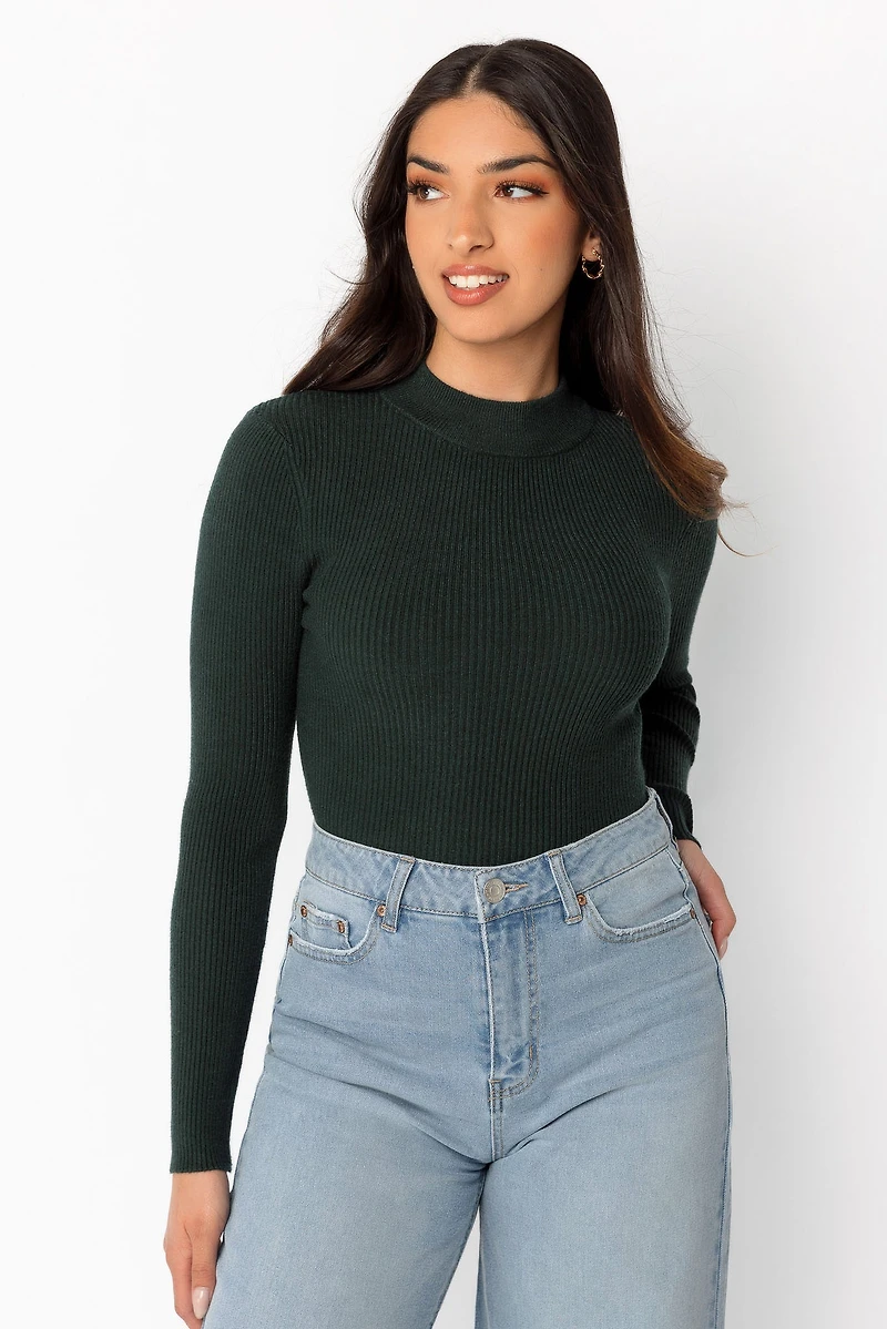 Long-Sleeve Ribbed Mockneck Sweater