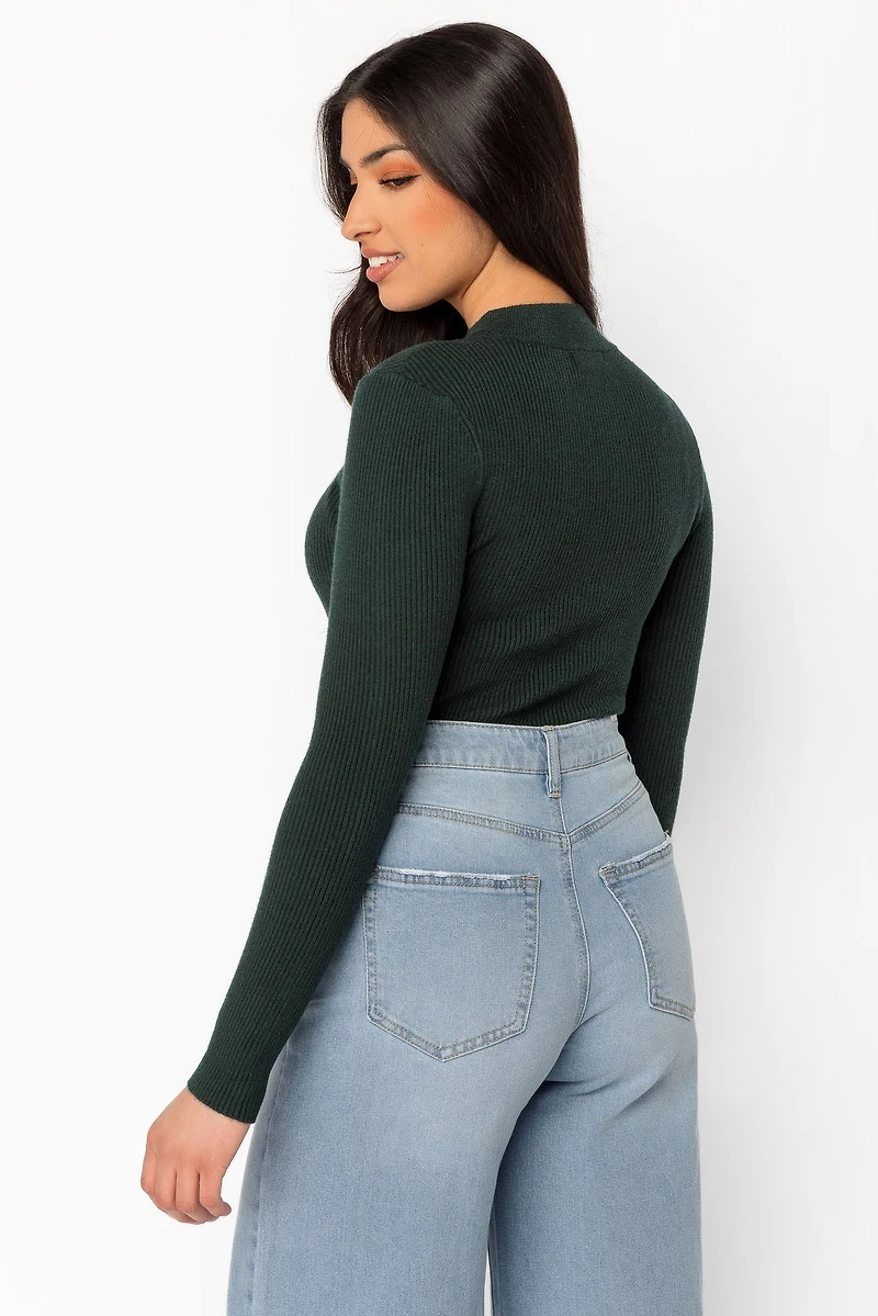 Long-Sleeve Ribbed Mockneck Sweater