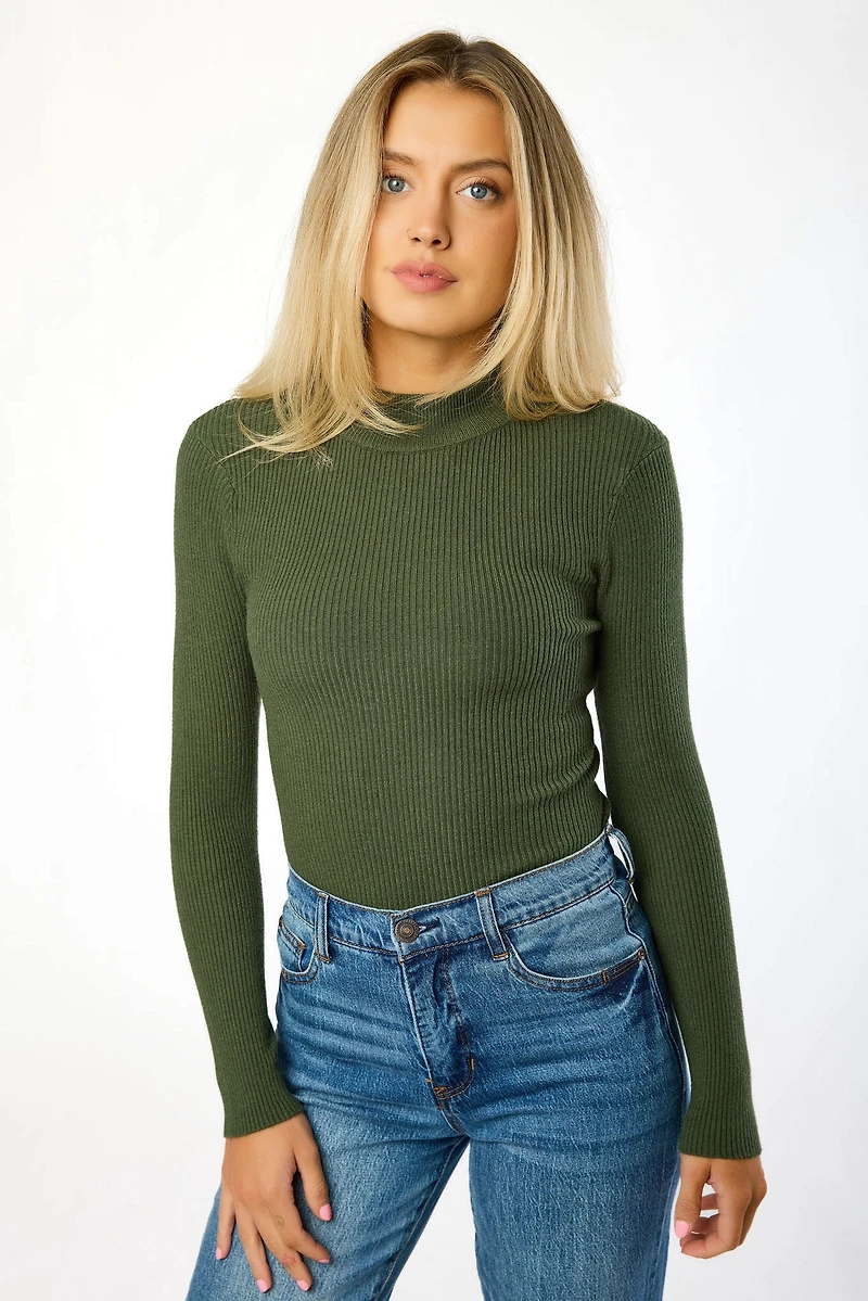 Long-Sleeve Ribbed Mockneck Sweater