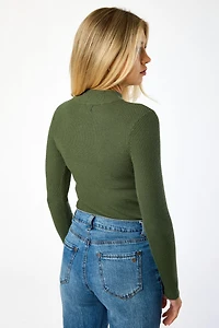 Long-Sleeve Ribbed Mockneck Sweater
